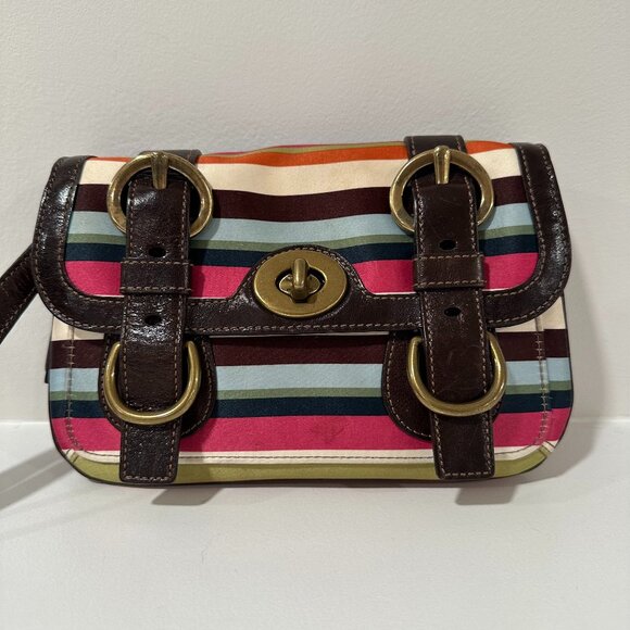 Coach Legacy Garcia Multi Color Stripe Double Clutch Wristlet - Picture 1 of 13